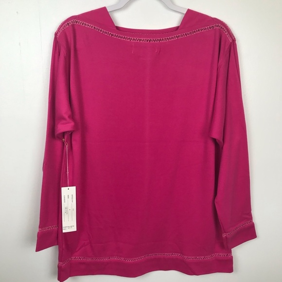 ADOLFO SPORT long sleeve shirt hot pink Women Size Medium NWT Cotton Blend - Picture 5 of 5